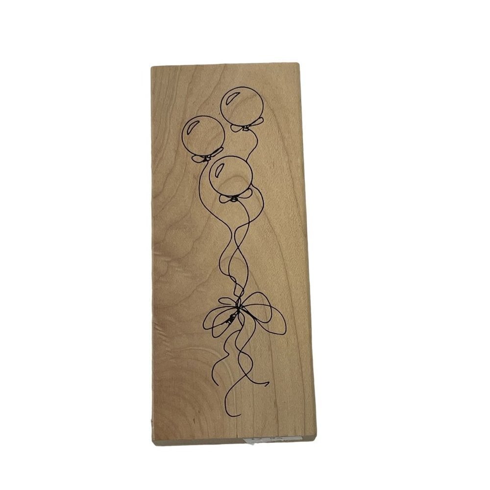Rubber Stamp Unisex Tan Balloons Bow Wood Block Line Art Craft‎